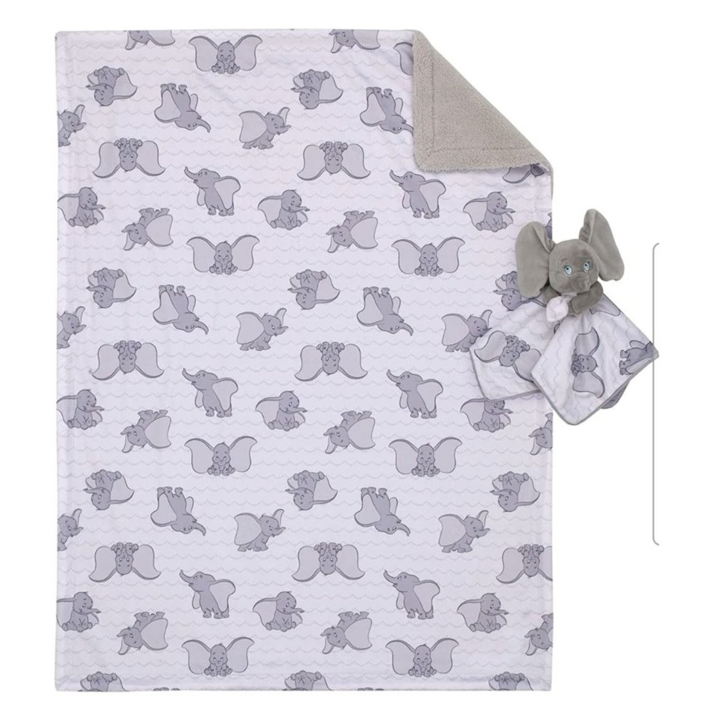 Disney Dumbo Gray White Sherpa Baby Blanket & Lovie 2 Piece Set NWT - Picture 6 of 6